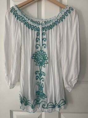 Poupette St. Barth Off Shoulder Embroidered Top Large